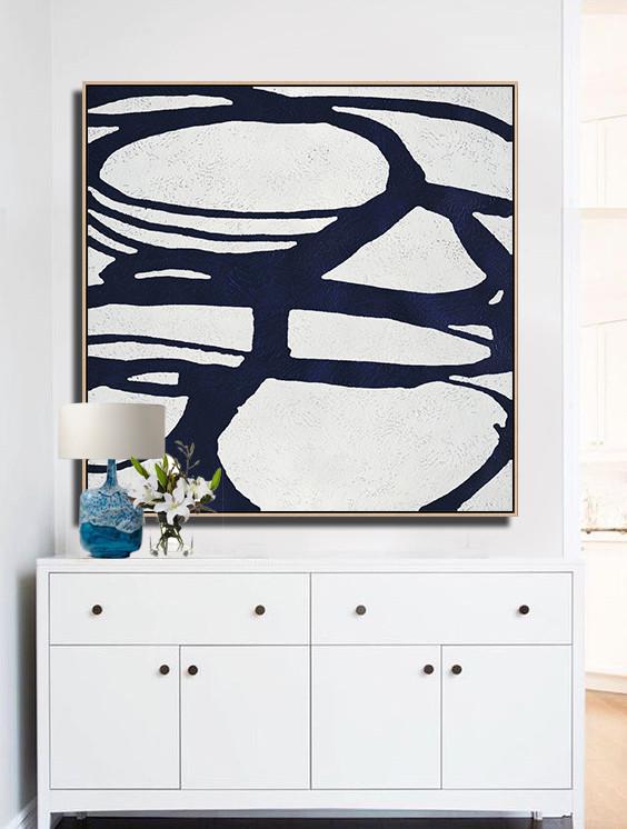 Abstract Painting Extra Large Canvas Art,Hand Painted Navy Minimalist Painting On Canvas,Acrylic Painting Large Wall Art